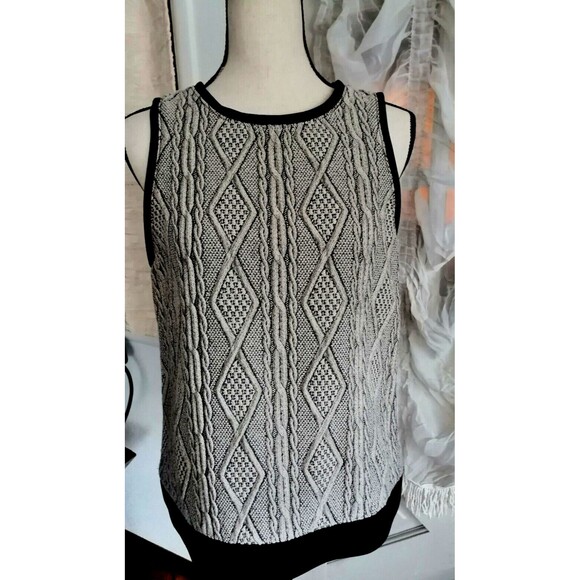 TIBI Knit Blouse Top Sleeveless WOMENS SIZE 8 Wool Blend Green Black - Picture 1 of 5
